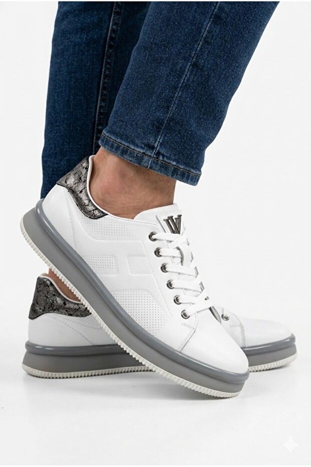 Men's White Genuine Leather Orthopedic Sole Casual Sneaker Shoes