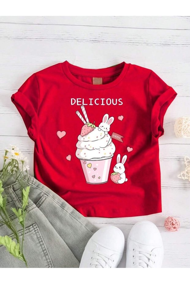 Delicious Printed Crew Neck 100% Cotton Short Sleeve Kids and Teenagers T-Shirt