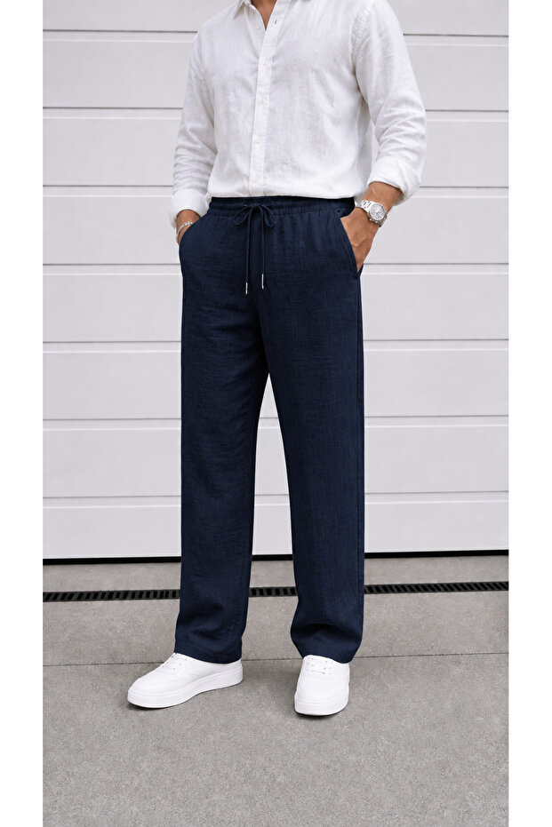 Relaxed Cut Baggy Linen Trousers