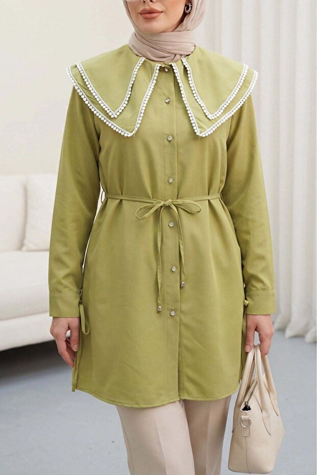 Women's Vintage Collar Tunic Green