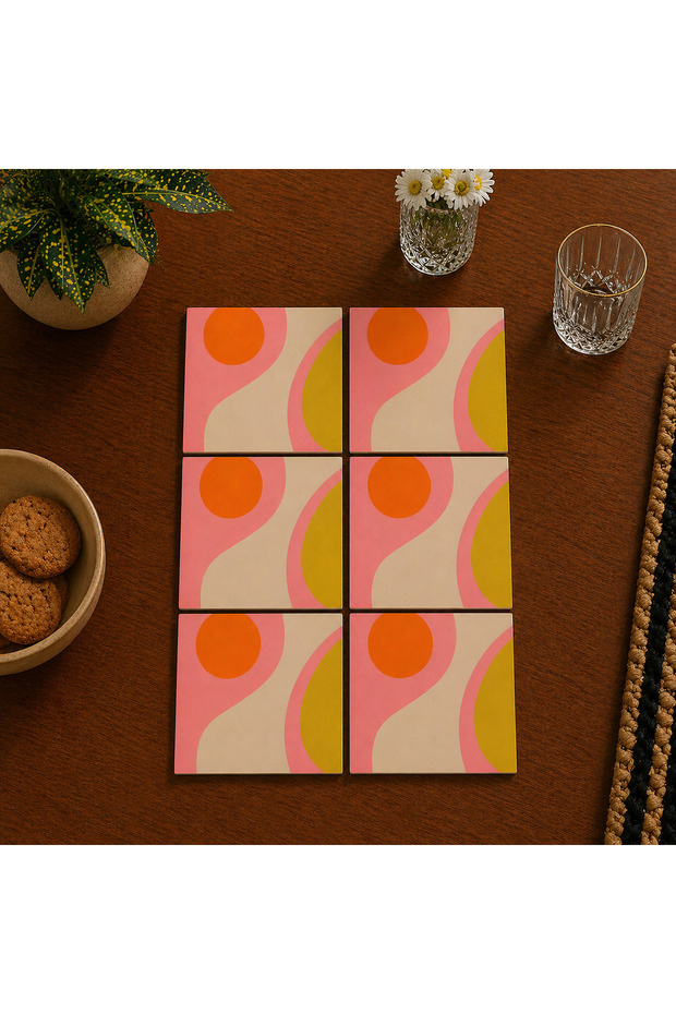Abstract Modern Design Set of 6 Coasters - Uv Printing Mdf - 10X10 cm