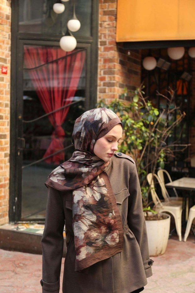 Allure Magnolia Patterned Shawl - Bitter Brown-Stone Color
