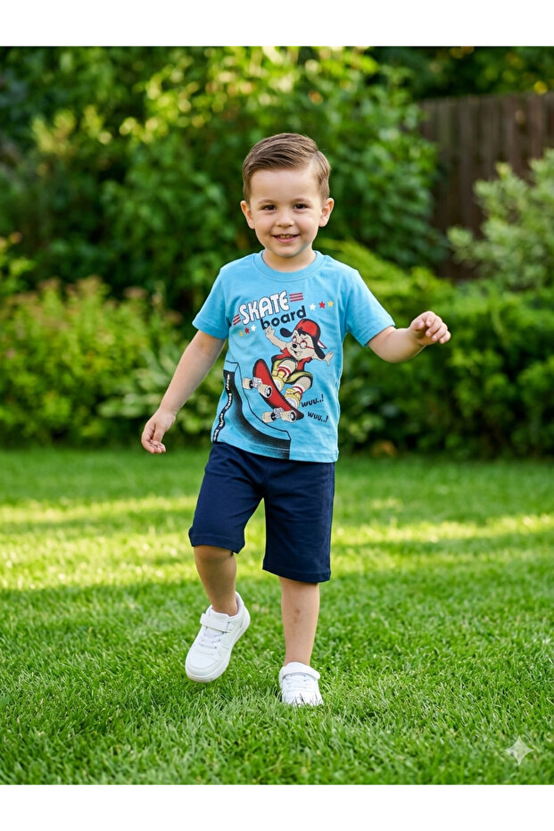 Boy's Top and Bottom Combed Cotton Set with Boar Print