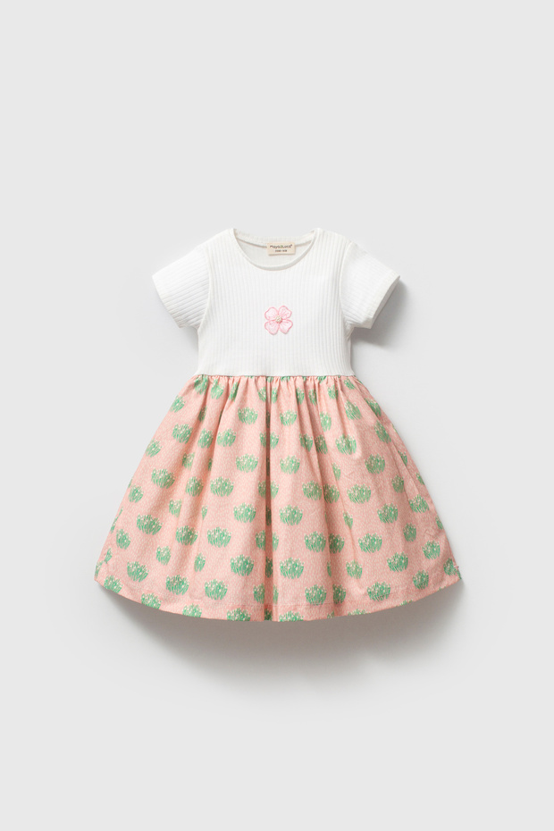 Girl's Floral Patterned Ribbed 100% Cotton Short Sleeve Summer Dress