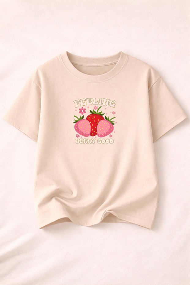 Feeling Print Detailed Women's Crew Neck Cotton T-Shirt