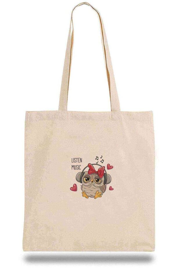 Cloth Bag Gray Owl Listening Music Illustration Owl Cartoon