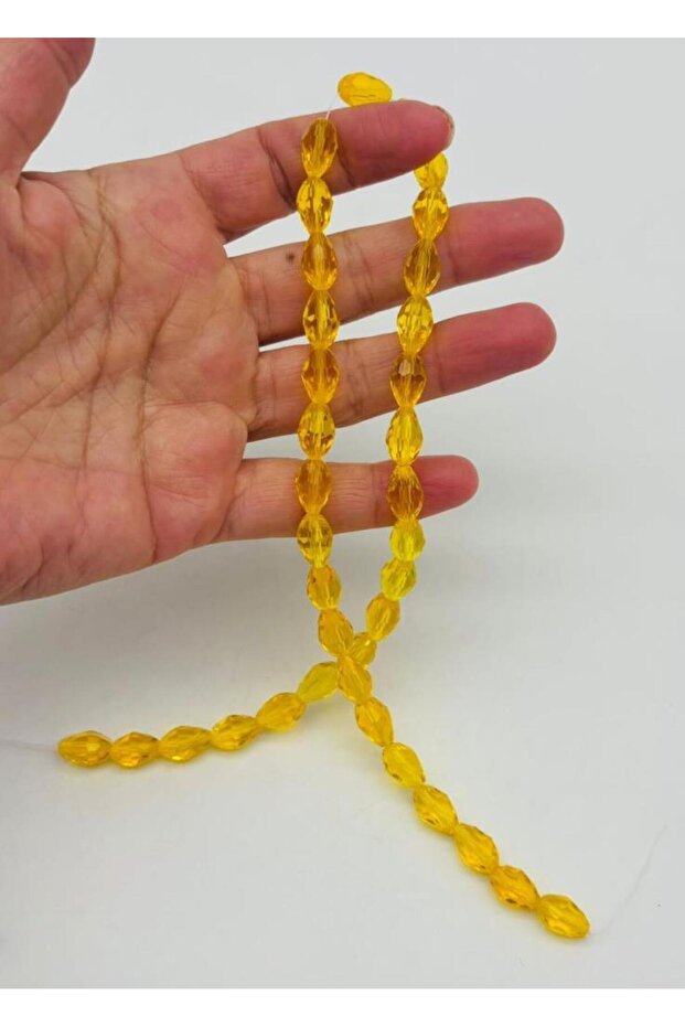 خرز كريستال أصفر اللون مقاس 8x11 سم 1 خيط