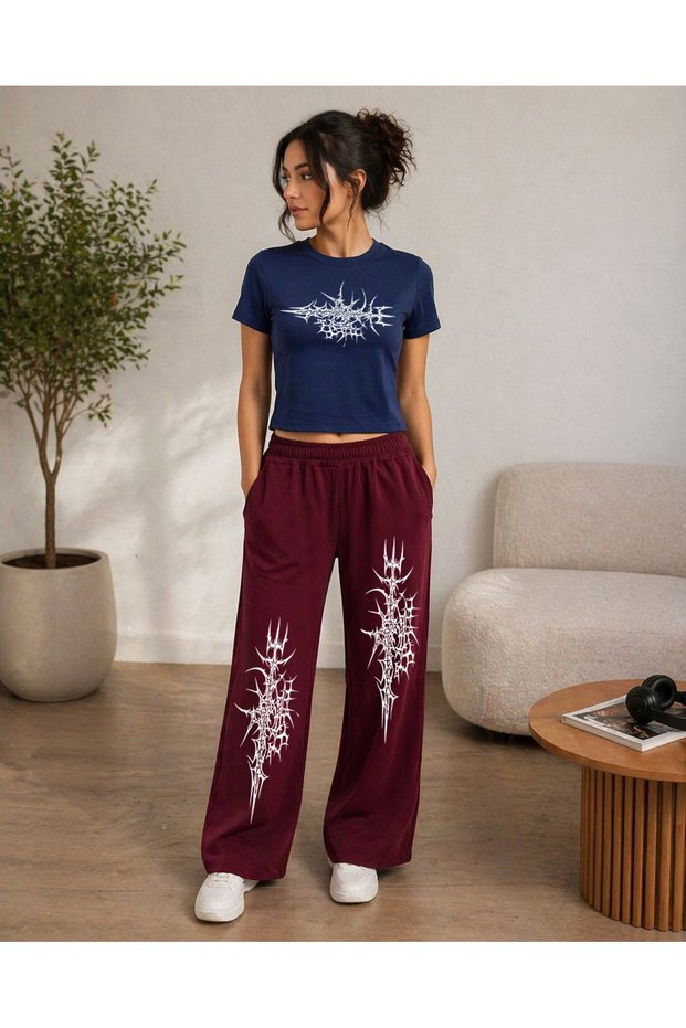 -Women's Modern Style 2 Piece Set Crop T-Shirt Loose Pants