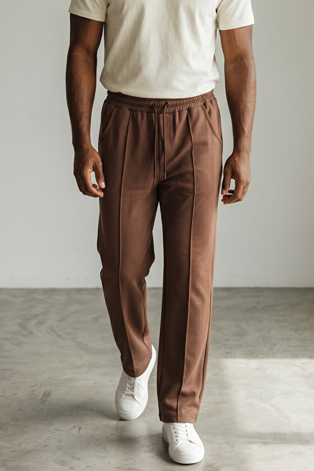 Men's Brown Oversize Grass Pattern Modal Jogger Sweatpants