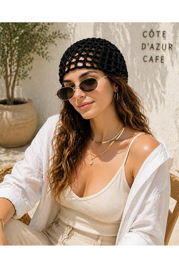 Hand Knitted Mesh Look Bandana Beanie