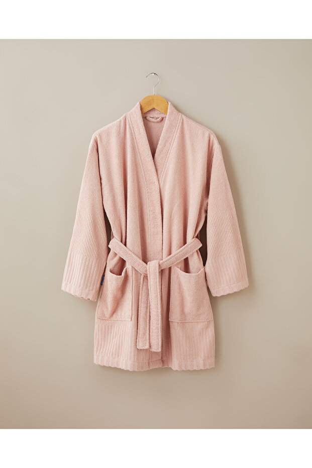 Lines Cotton Bathrobe Dried Rose