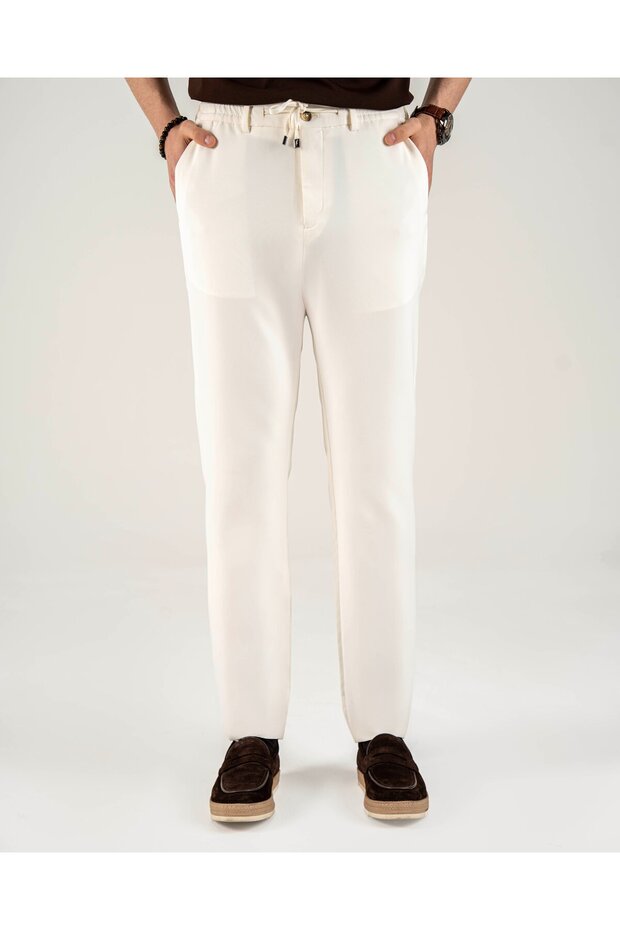 Slim Fit Beli Lace-Up Pants Ecru T14558