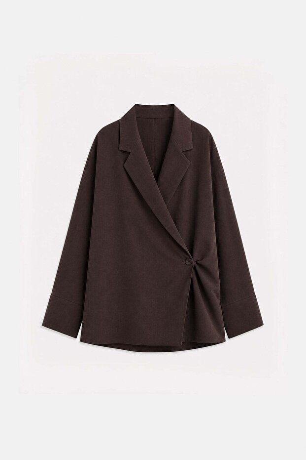 Dark Brown Lyocell Blended Women's Blazer Jacket