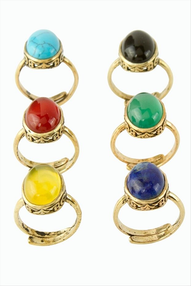 ILKESHOP خاتم بيضاوي من الحجر الطبيعي (220053) - فيروزي