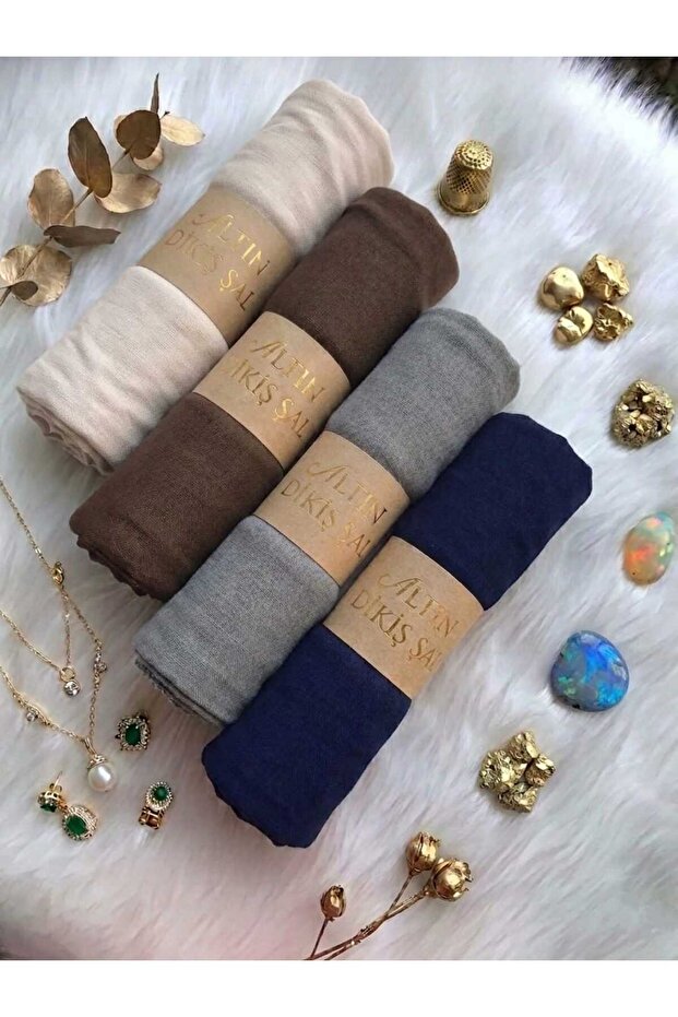Combed Cotton Shawl Set of 4 Soft Textured Jersey Combed Cotton Shawl Set (Stone-Brown-Smoked-Dark Blue)