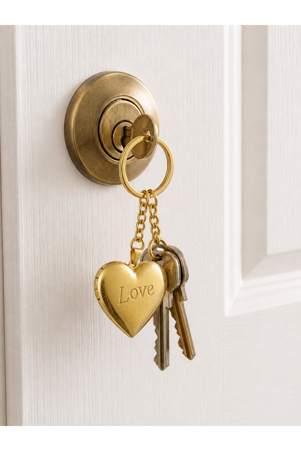 Gold Color Heart Patterned 316L Stainless Steel Clamshell Memory Keychain