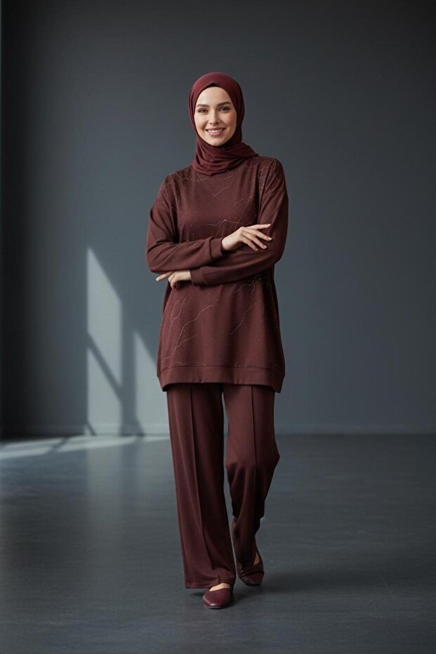 Cotton Stone Detailed Top-Bottom Set