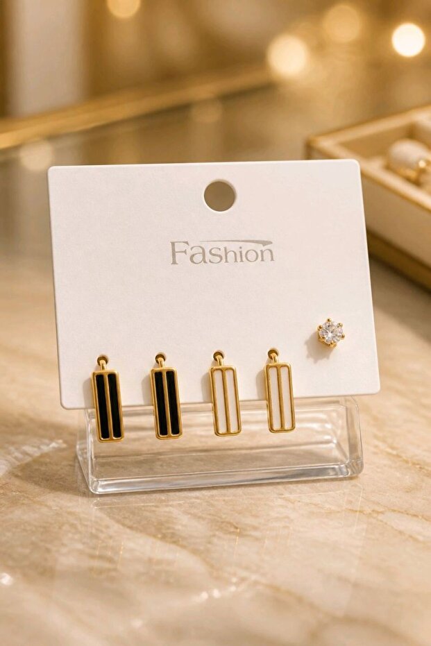 Gold Color Luxurious and Showy Figured Two Pair Earrings