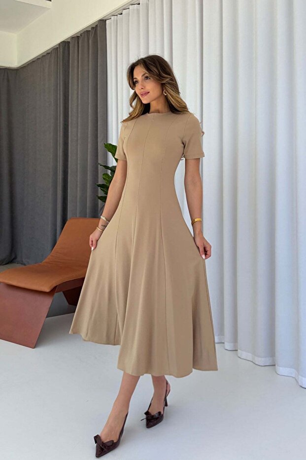 Steel Interlock Fabric Hidden Zipper Dress - Mink
