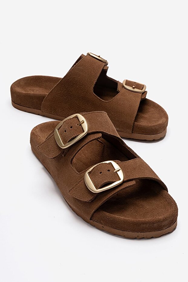 Valierra Men's Genuine Leather Slippers Tan Suede