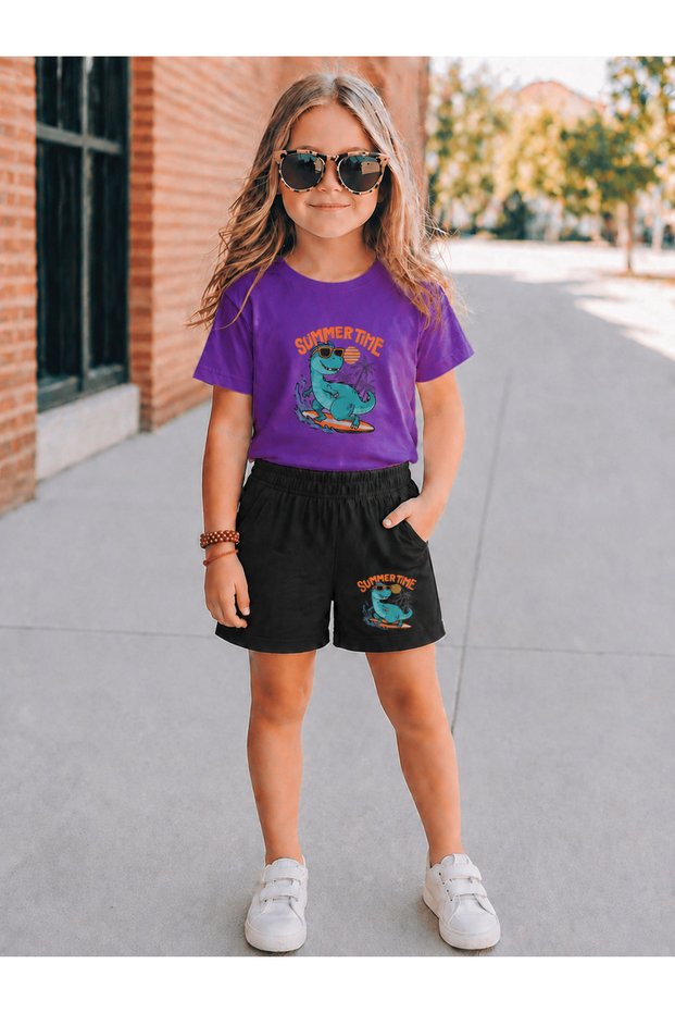 Boys' and Girls' T-Shirt and Shorts Set 100% Cotton Summer Comfortable Fit Printed T-Shirt Children's Combination