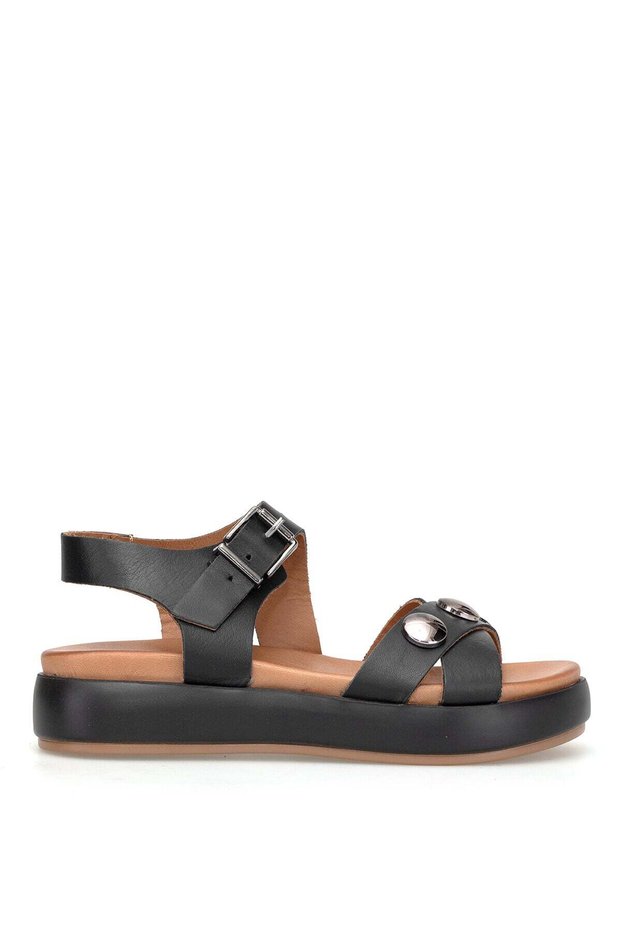 D26Ys-2225 Women's Genuine Leather Flat Sandals Black