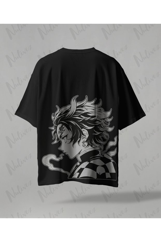 Demon Slayer Tanjiro Pattern Printed Oversize Unisex T-Shirt Anime Streetwear