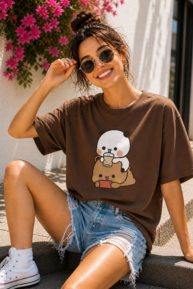 Bubu and Dudu Cute Teddy Bear Printed Unisex Oversize T-Shirt – Cotton Crew Neck T-Shirt