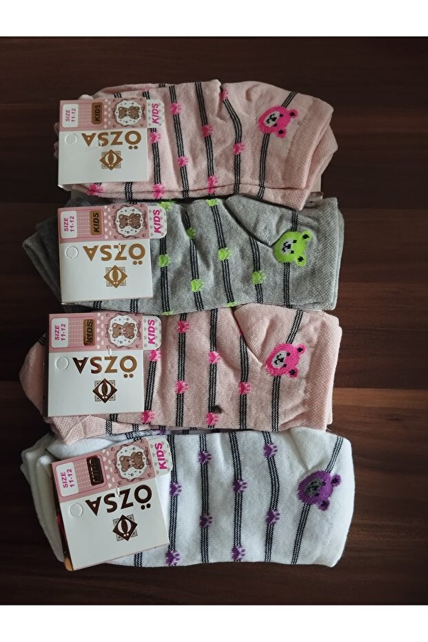 11-12 Year Old Girls' Teddy Bear Patterned Booties Socks, Pack of 12