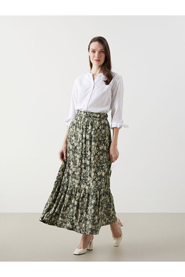 Floral A-line Women's Skirt with Elastic Waist