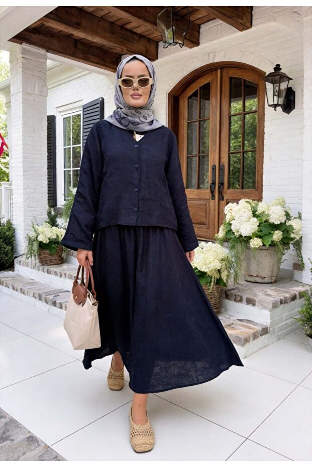 Luna Lined Summer Skirt Set – Navy Blue