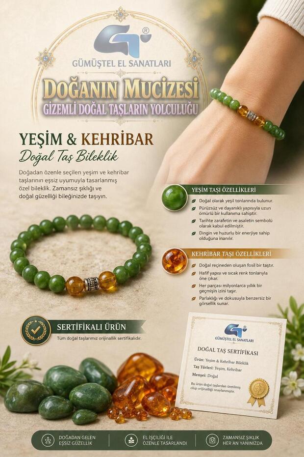 Certified Amber & Jade Stone Bracelet