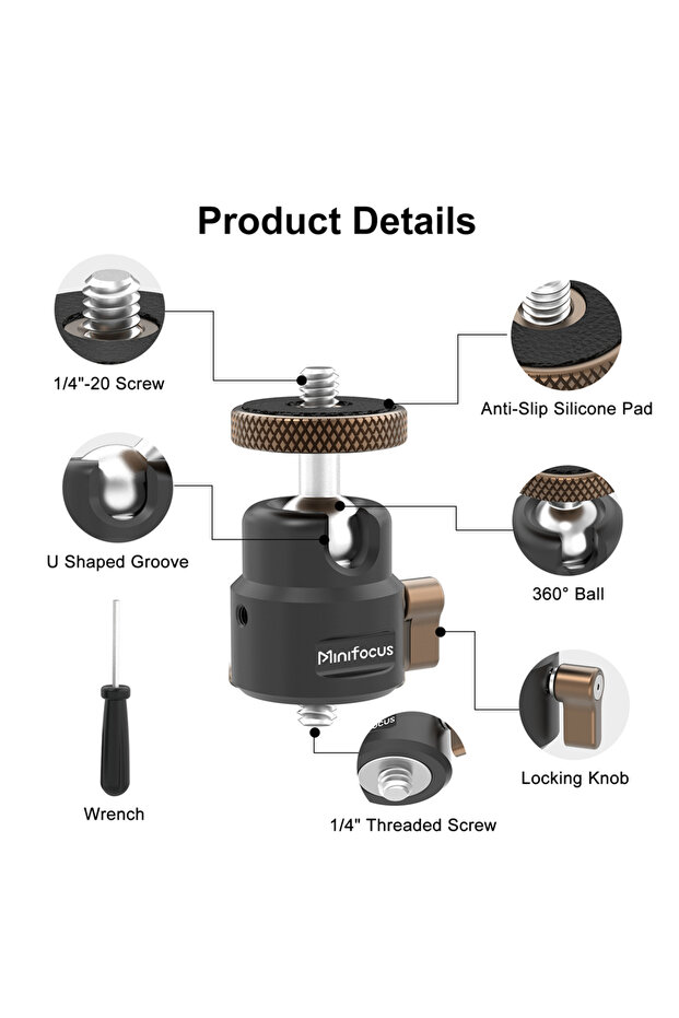 1 4 Screw Mount Minifocus 1/4" Screw Camera Hot Shoe Mount, 360 Degree Ballhead Tripod Adapter For C