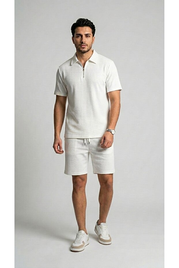 Ottoman Fabric Polo Ottoman Fabric Pants Set - Comfortable Cut Summer Set