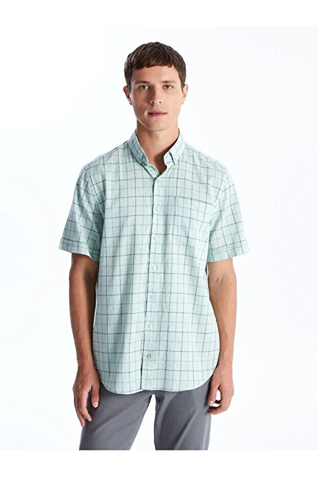 Men's Classic Regular Fit Short Sleeve Plaid Poplin Shirt