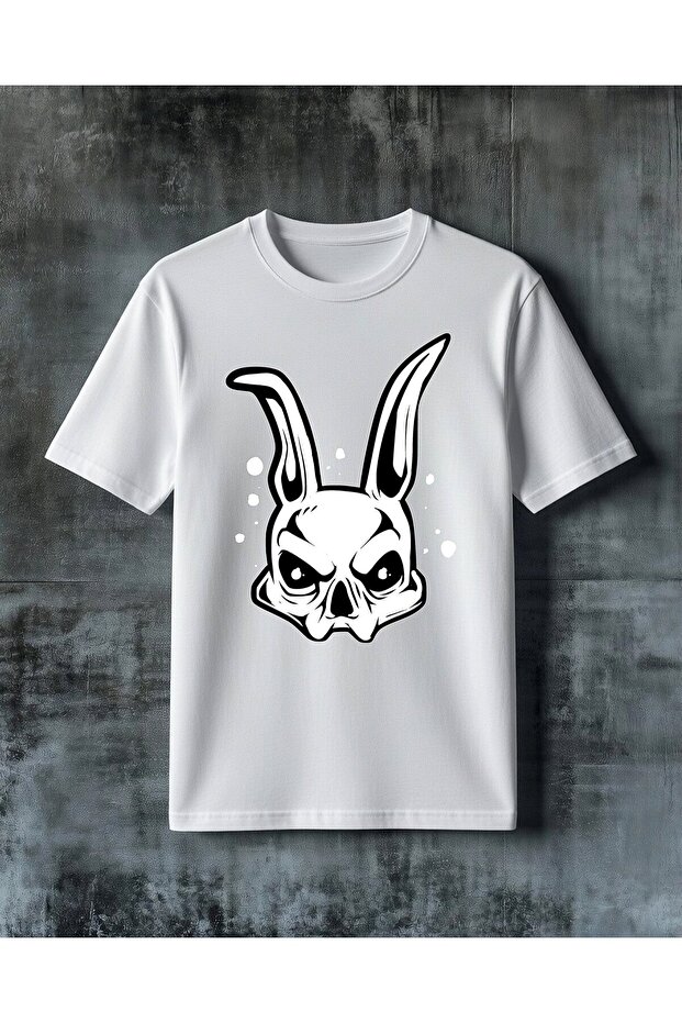 Tavsan Head Bone Skull Printed Oversize T-Shirt