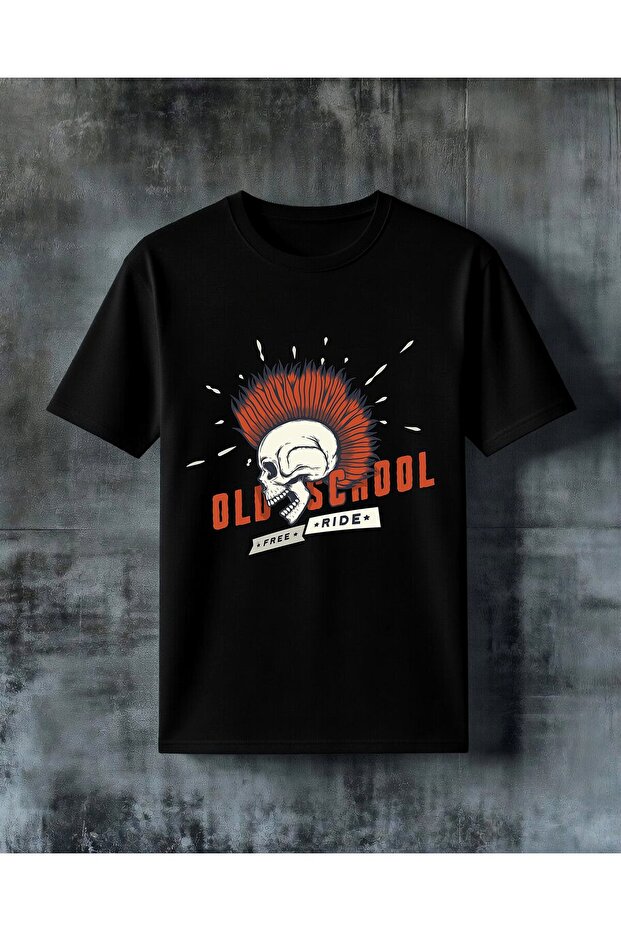 تي شيرت كبير الحجم مطبوع عليه شعار Old School Free Ride