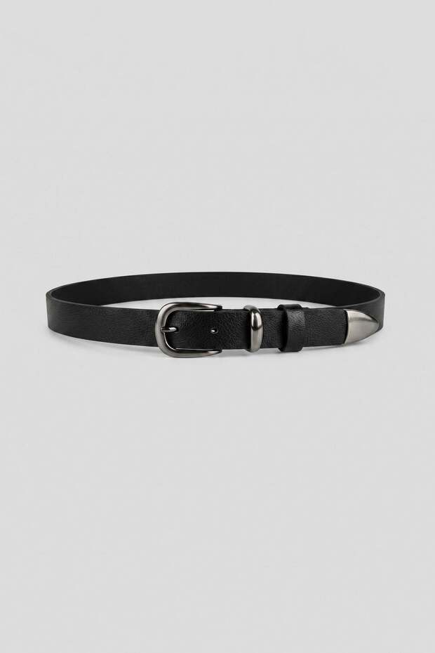 Men's Genuine Leather Metal Tip Belt Black