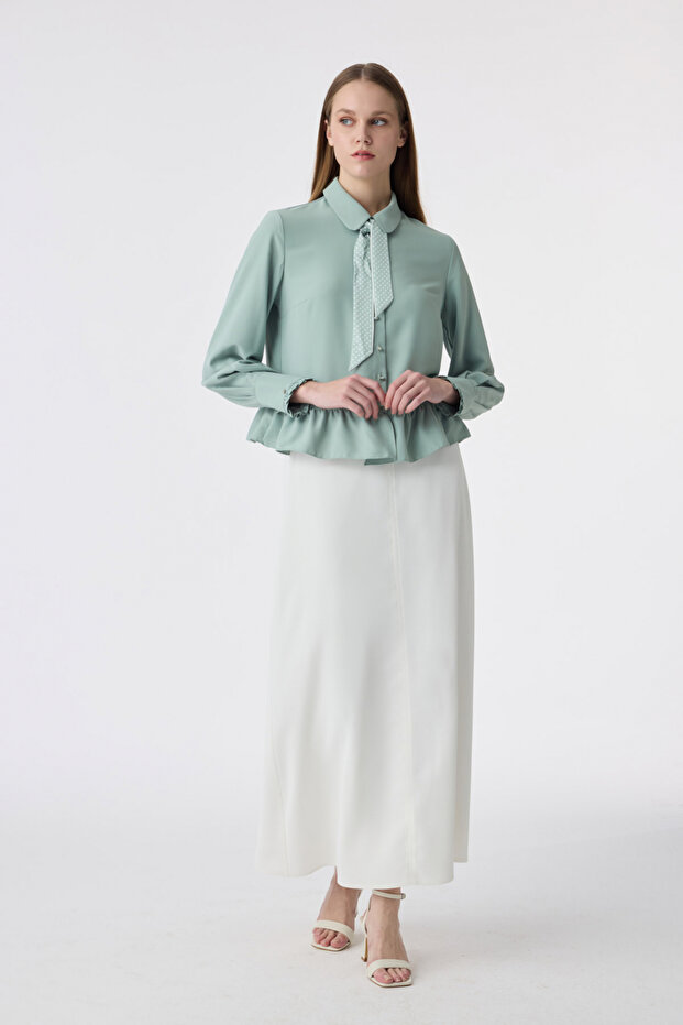 Scarf and Buttoned Flounce Mint Shirt 0122