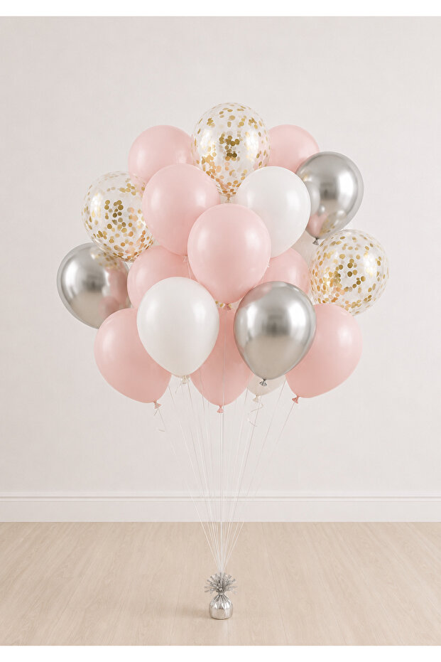 Pink Silver Balloon Bundle 20 Pieces
