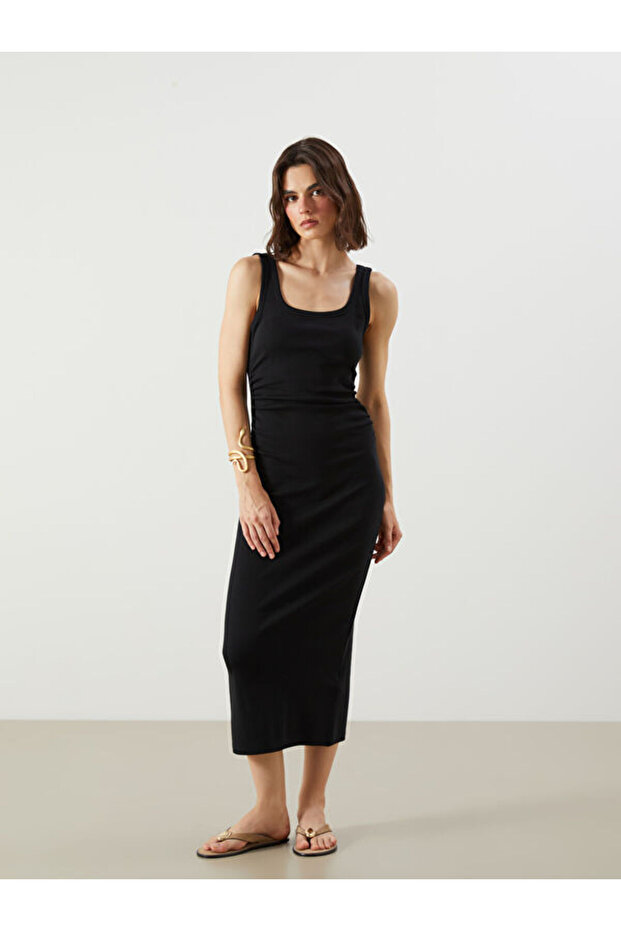 U Neck Gathered Dress