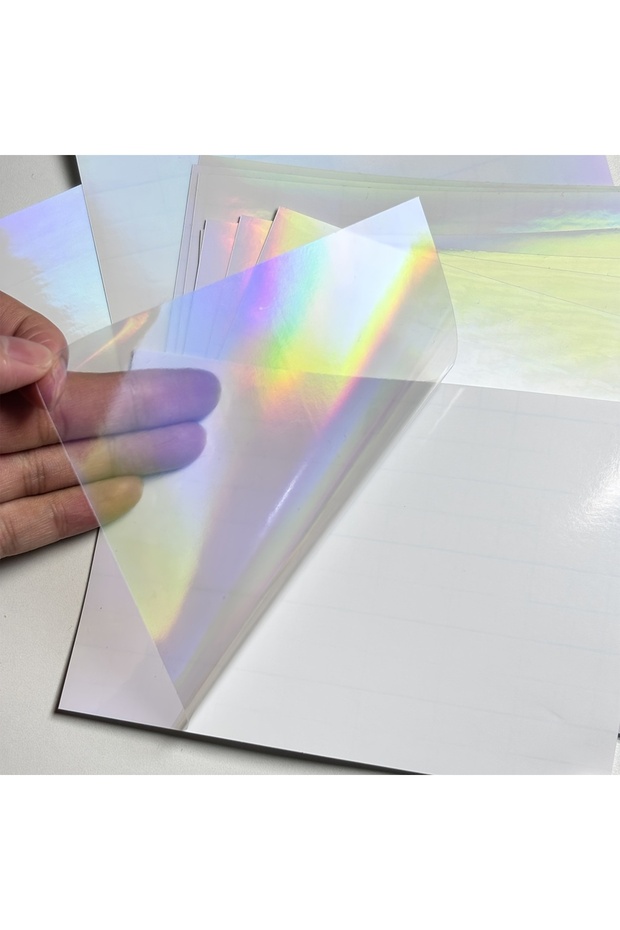 50 Sheets A6 Size Holographic Rainbow Cold Lamination Film Self-Adhesive Waterproof Clear Hologra...