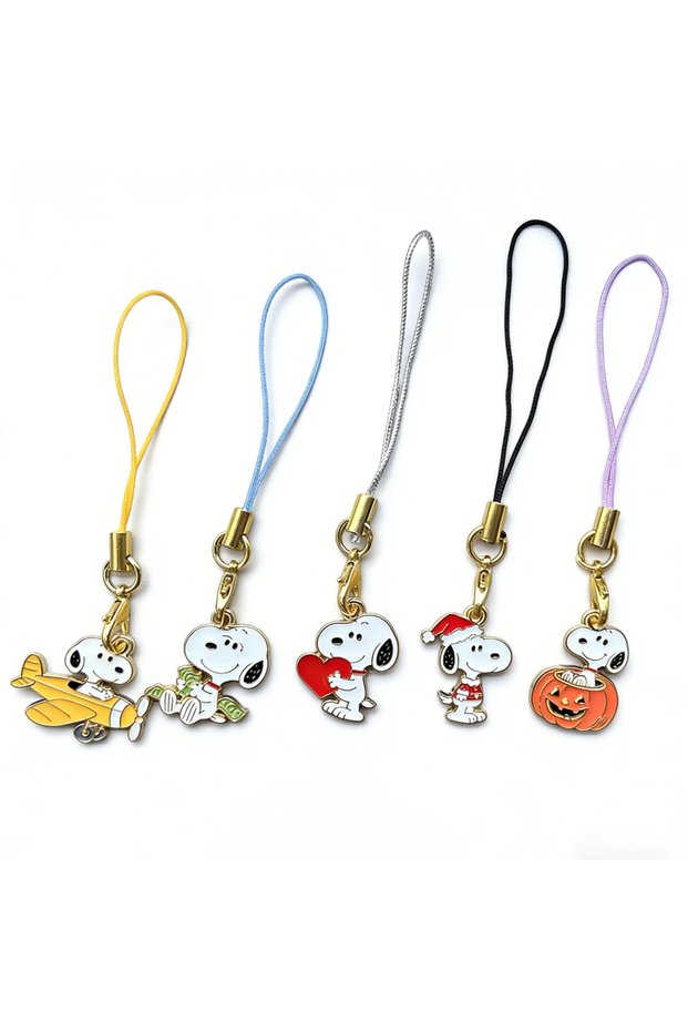 Bandai 5PCS 5pcs Snoopy Anime Keychain Phone Chain Key Lanyard Schoolbag Decoration Kawaii Bag Key C