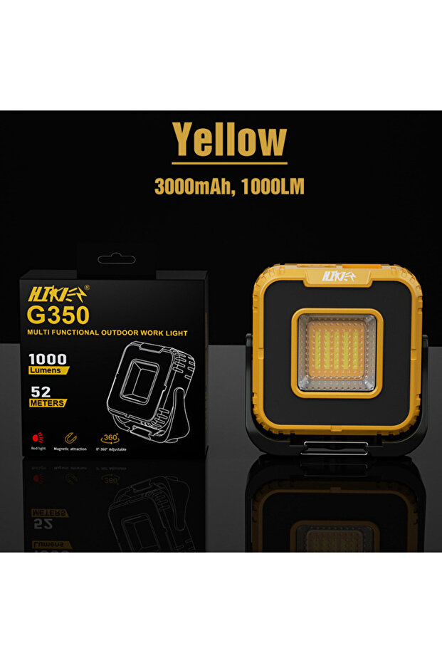 Yellow Powerful LED Work Light 1000LM Rechargeable Magnetic Work Light 360° Rotation Outdoor Waterpr