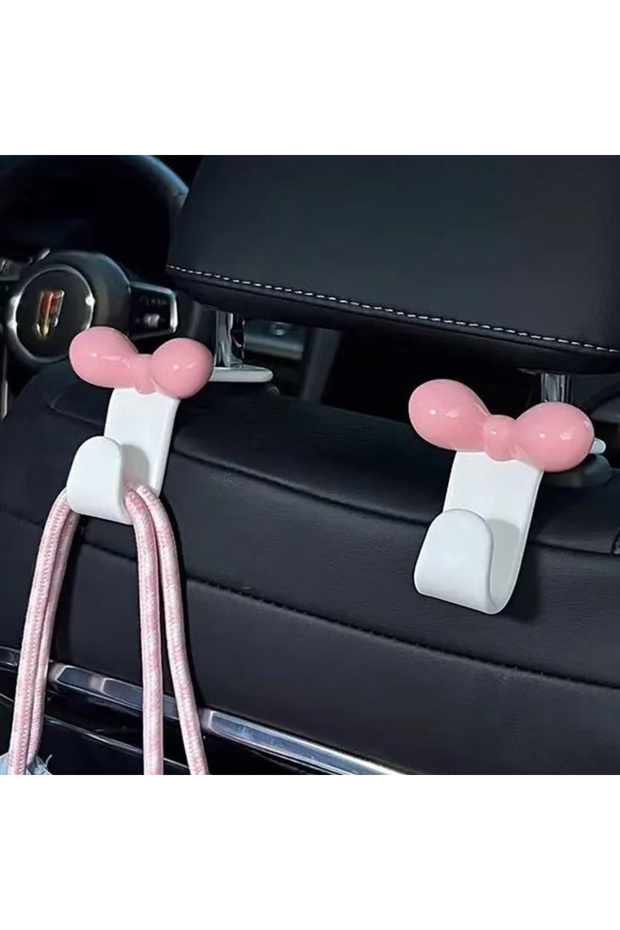 White 1pcs Cute Bow Pink Car Seat Back Hook Non Marking Headrest Hanger for Purse Umbrella Grocery B