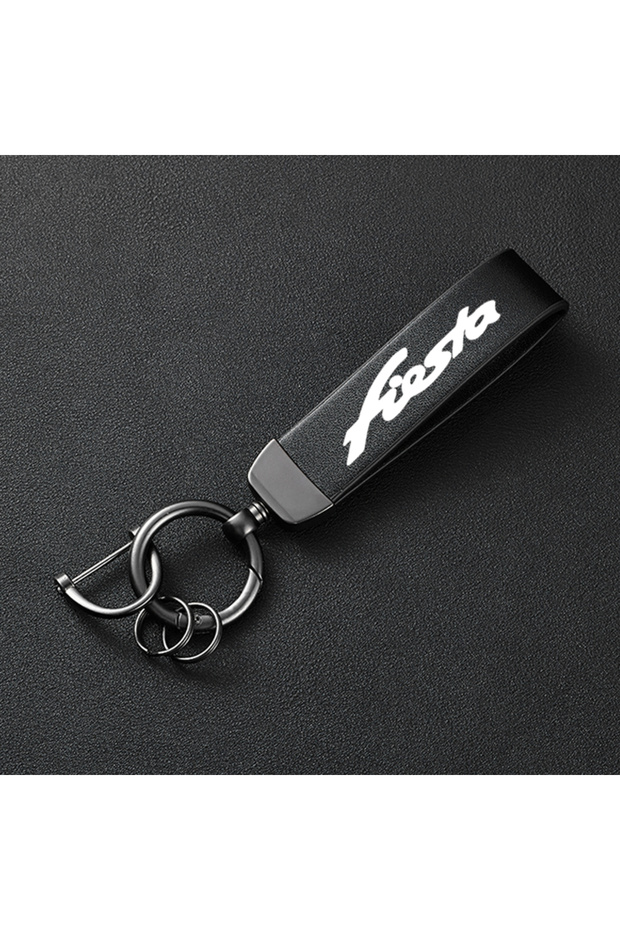 Black For Ford Fiesta Logo Accessories High-Grade Leather Car Keychain Holder Keyring