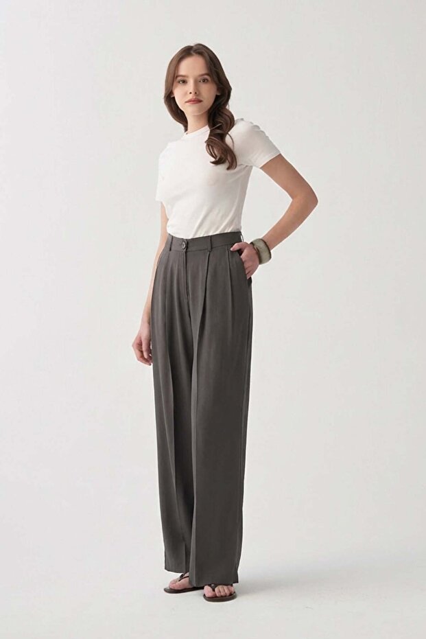 Anthracite-Iron Mark Detail Palazzo Trousers