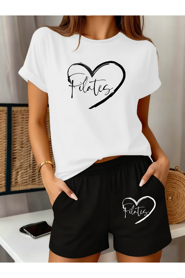 Pi̇lats Printed Oversize Tshirt Shorts Set