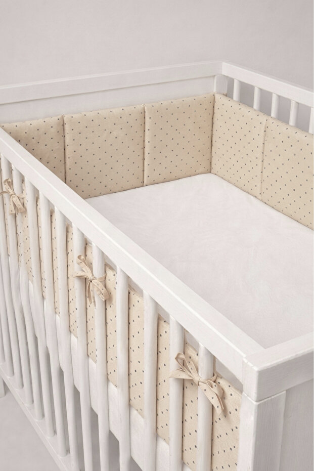 Crib Side Protector Single Piece 70X130 cm 100% Cotton 400 cm Protective Beige Polka Dot Baby Side Protection