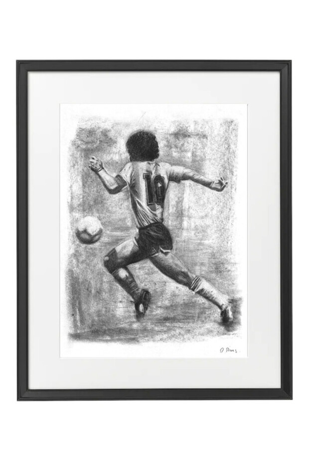Diego Maradona Argentina Charcoal Drawing Poster with Frame